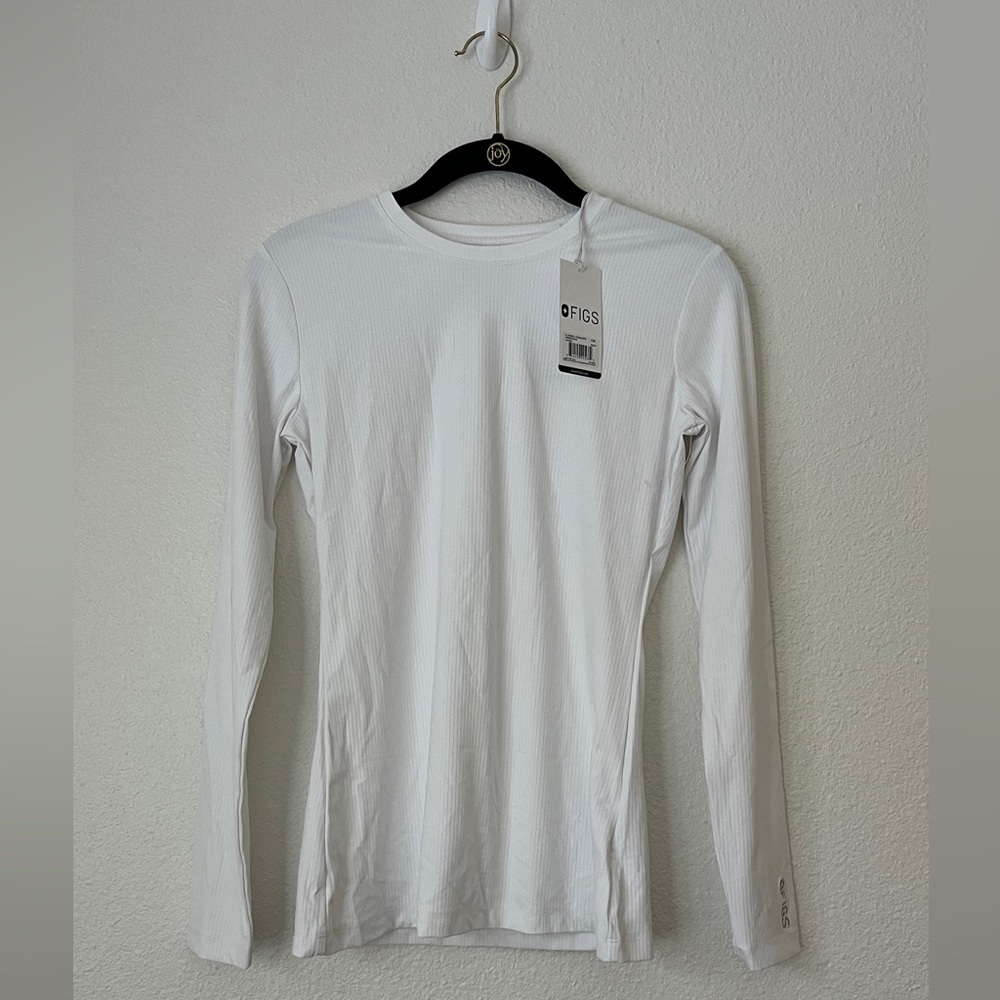 FIGS White Ribbed Long Sleeve Underscrub Top NWT  Size XXS